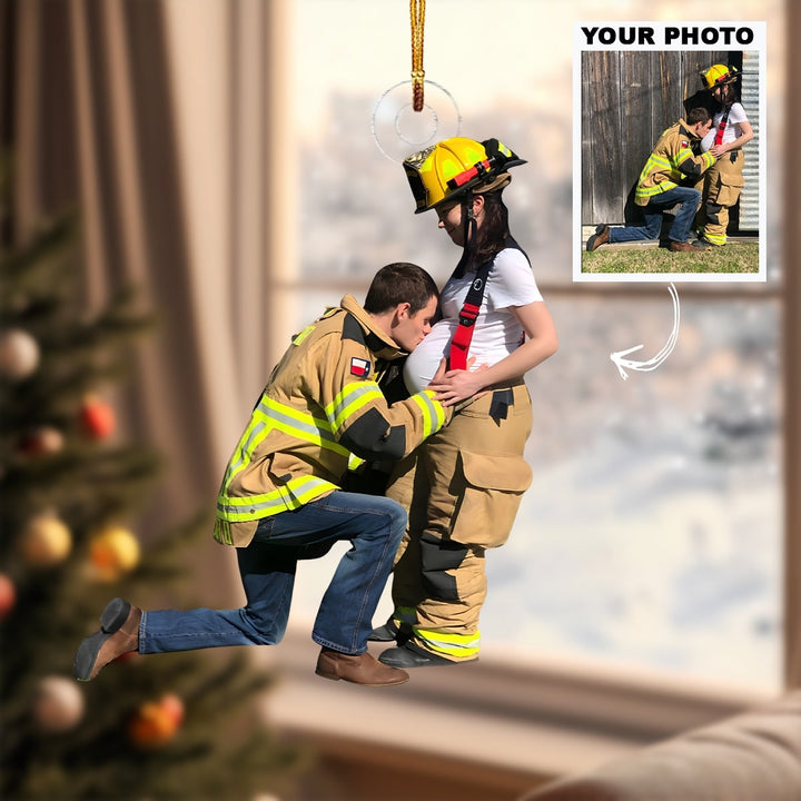 Heroic Love - Personalized Photo Mica Ornament - Christmas Gift For Firefighter