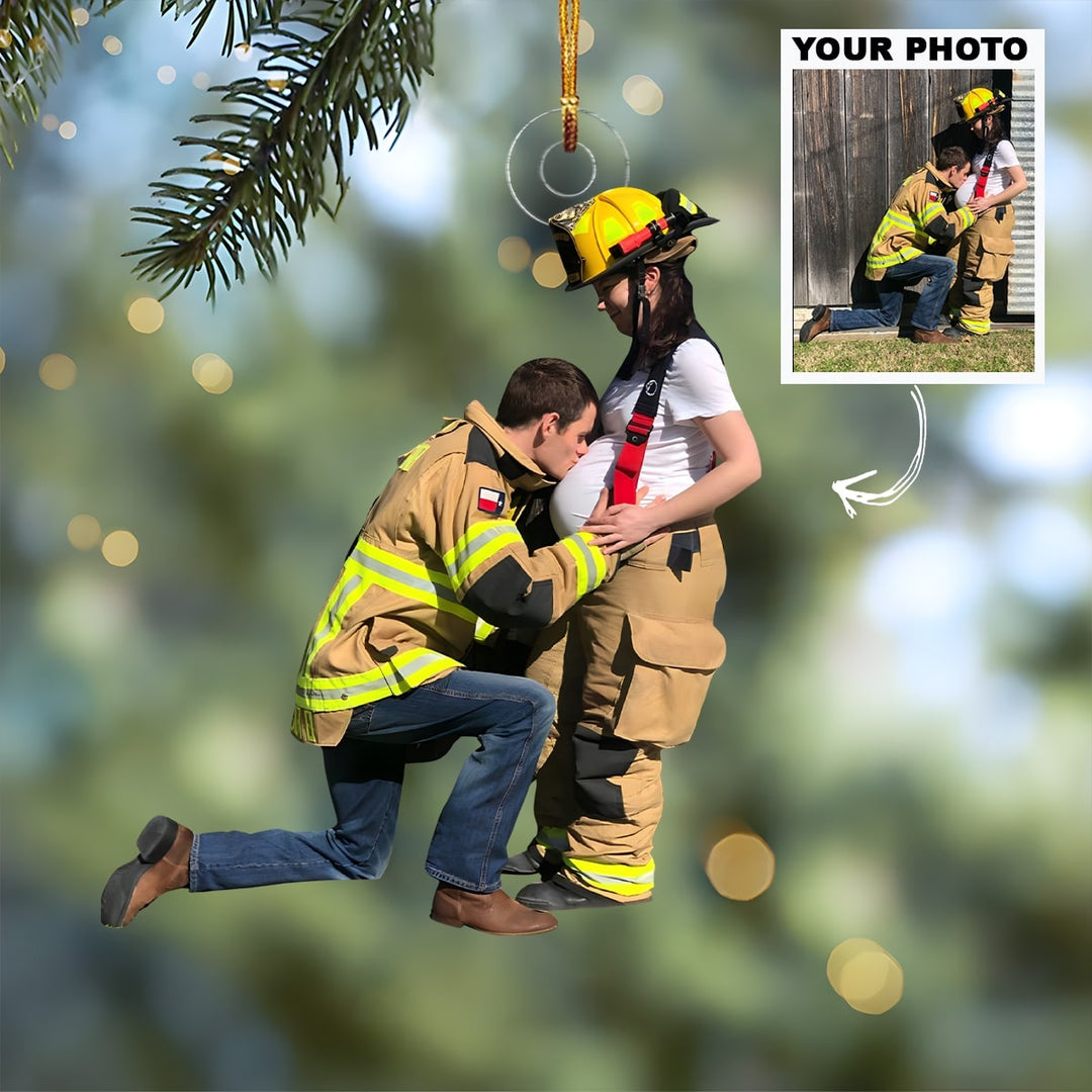 Heroic Love - Personalized Photo Mica Ornament - Christmas Gift For Firefighter