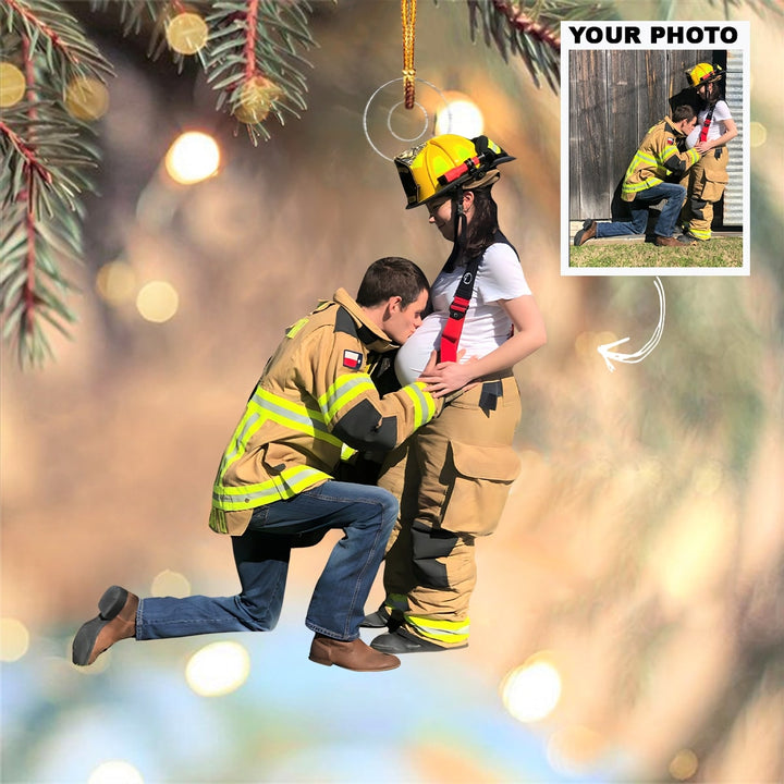 Heroic Love - Personalized Photo Mica Ornament - Christmas Gift For Firefighter