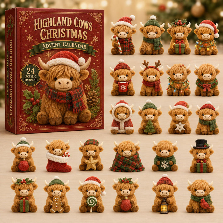 CHRISMAST KICKOFF 40% OFF - Highland Cow Christmas Advent Calendar 2026 - 24-Day Festive Countdown, Acrylic Charms Blind Box - Gift For Cow Lovers AC0TM114