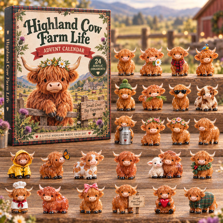 CHRISTMAS KICKOFF 40% OFF - Highland Cow Farm Life Advent Calendar 2026 - 24-Day Festive Countdown, Acrylic Charms Blind Box - Gift For Highland Cow Lovers AC0NT359