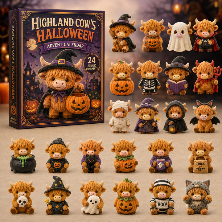 HALLOWEEN KICKOFF 40% OFF - Highland Cow Halloween Advent Calendar 2026 - 24-Day Festive Countdown, Acrylic Charms Blind Box - Gift For Cow Lovers AC0TM115