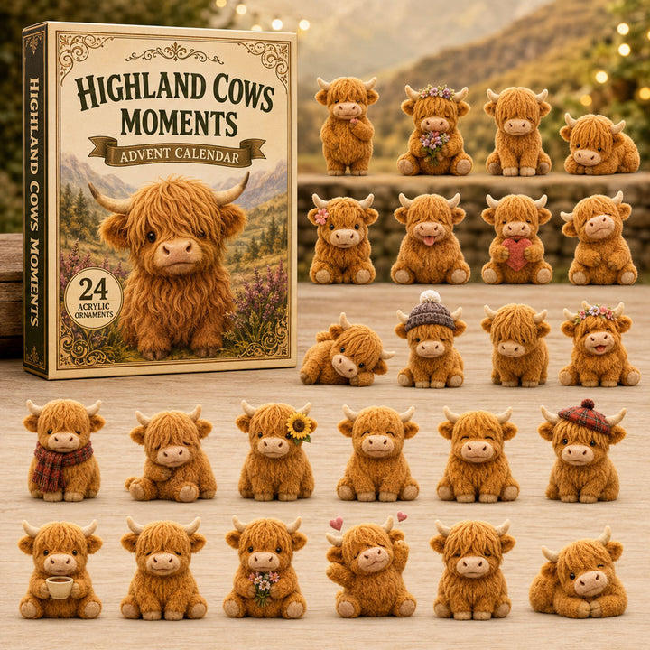 CHRISMAST KICKOFF 40% OFF - Highland Cow Moments Advent Calendar 2026 - 24-Day Festive Countdown, Acrylic Charms Blind Box - Gift For Cow Lovers AC0TM112