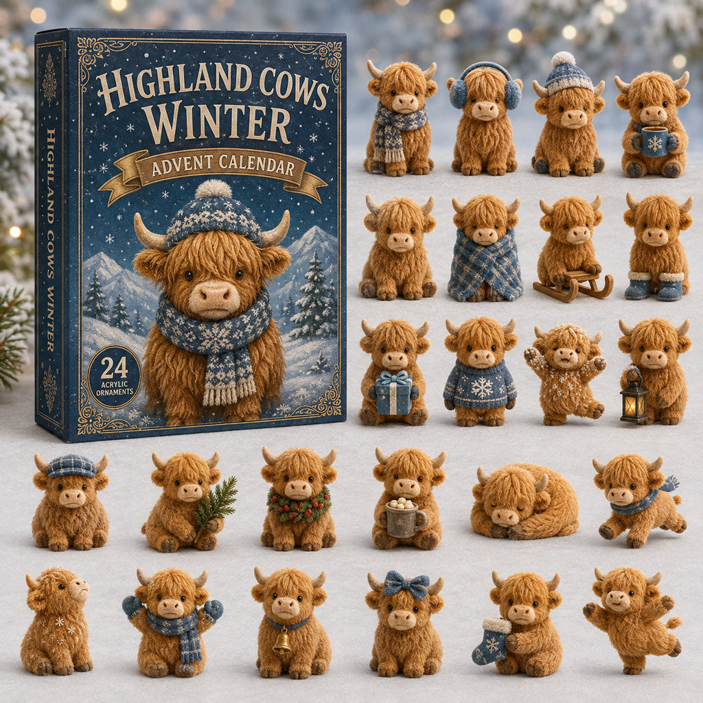 CHRISMAST KICKOFF 40% OFF - Highland Cow Winter Advent Calendar 2026 - 24-Day Festive Countdown, Acrylic Charms Blind Box - Gift For Cow Lovers AC0TM113