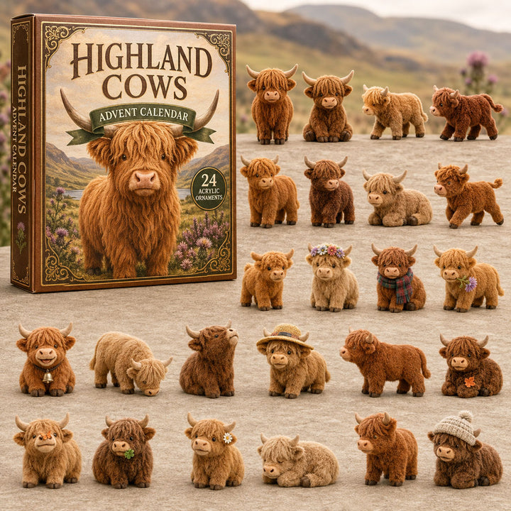 CHRISMAST KICKOFF 40% OFF - Highland Cow World Advent Calendar 2026 - 24-Day Festive Countdown, Acrylic Charms Blind Box - Gift For Cow Lovers AC0TM111