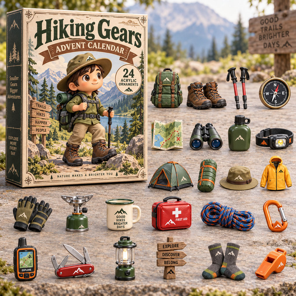 CHRISTMAS KICKOFF 40% OFF - Hiking Gears Advent Calendar 2026 - 24-Day Festive Countdown, Acrylic Charms Blind Box - Gift For Hiking Lovers AC0NT263