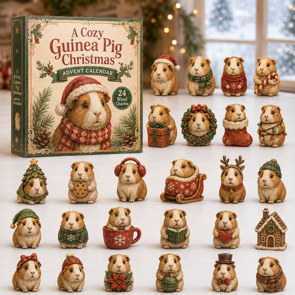 CHRISTMAS KICKOFF 40% OFF - Holiday Guinea Advent Calendar 2026 - 24-Day Festive Countdown, Wooden Charms Blind Box - Gift For Guinea Pig Lovers AC0TH056