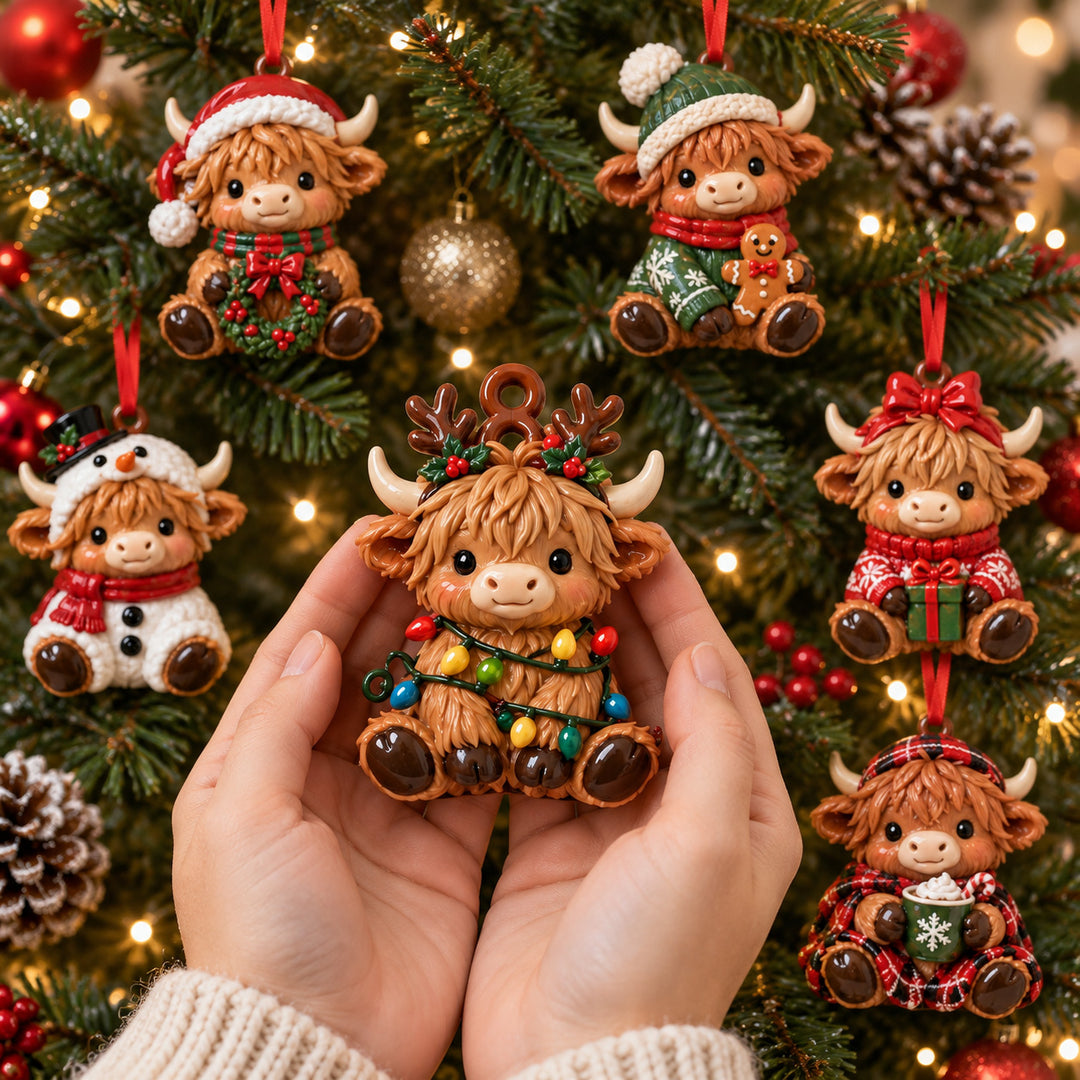 Holiday Highland Cows Acrylic Ornament Gift Set NCU0HT169