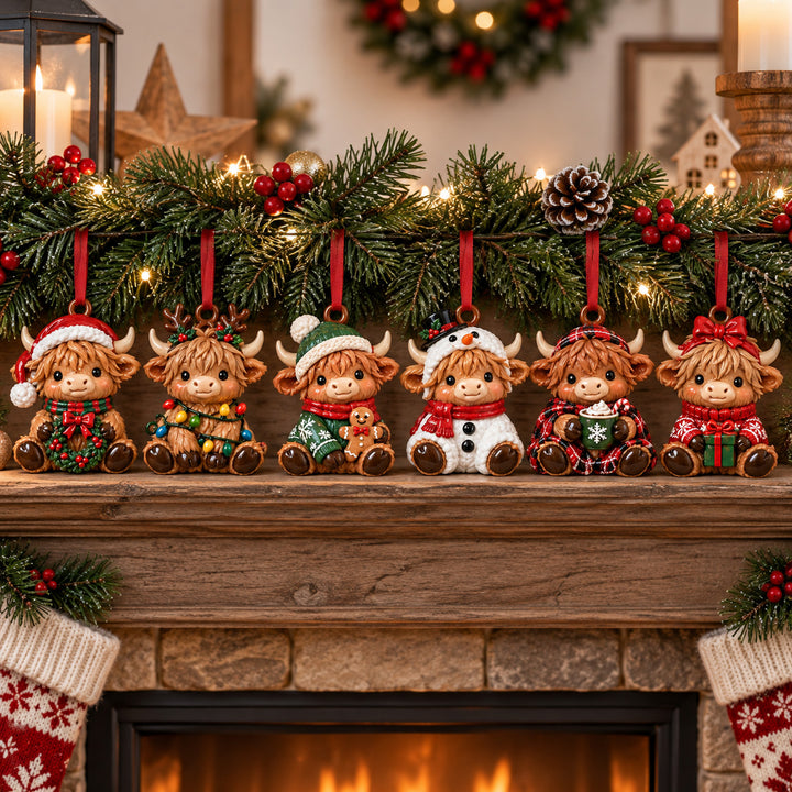 Holiday Highland Cows Acrylic Ornament Gift Set NCU0HT169