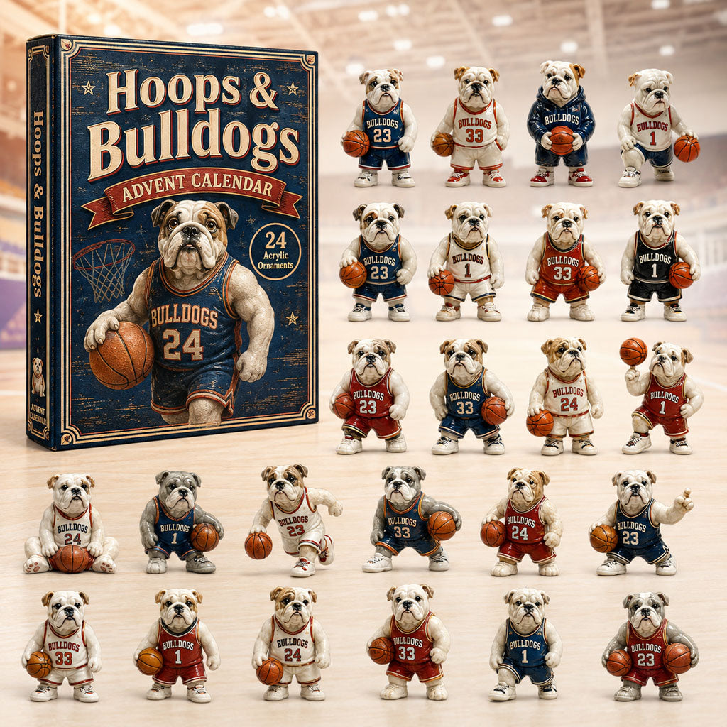 CHRISMAST KICKOFF 40% OFF - Hoops Bulldog Basketball Advent Calendar 2026 - 24-Day Festive Countdown, Acrylic Charms Blind Box - Gift For Dog Lovers AC0TH132