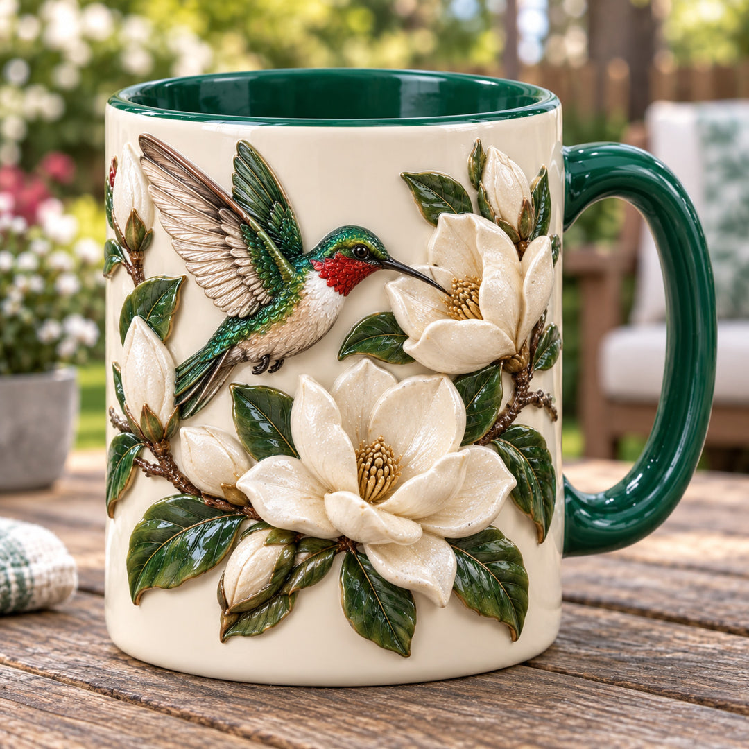 Hummingbird Magnolia 3D Effect Printed Accent Mug NCU0HT278