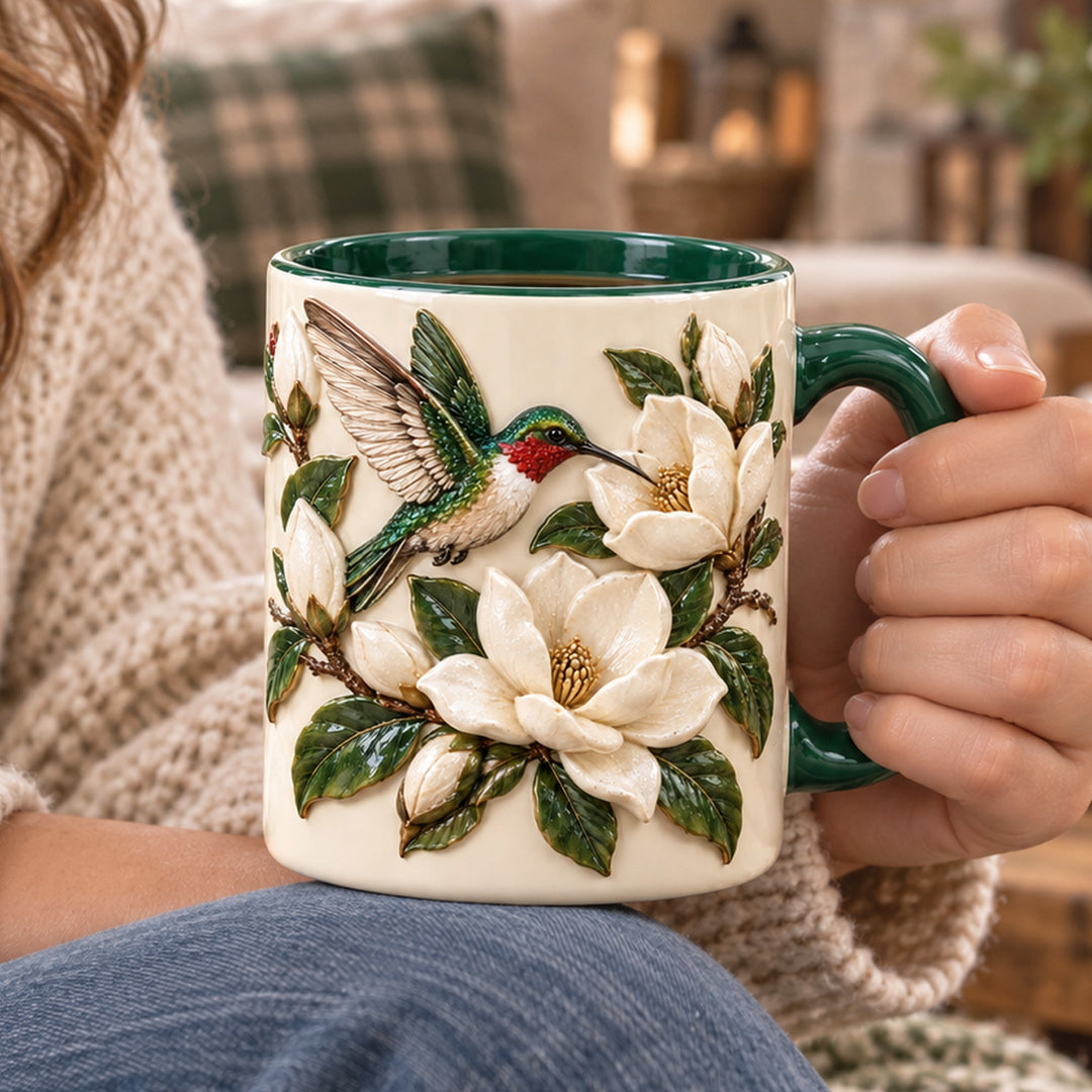 Hummingbird Magnolia 3D Effect Printed Accent Mug NCU0HT278
