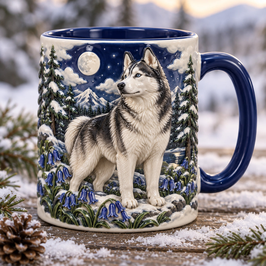 Husky Bluebell Night 3D Effect Printed Accent Mug NCU0HT273
