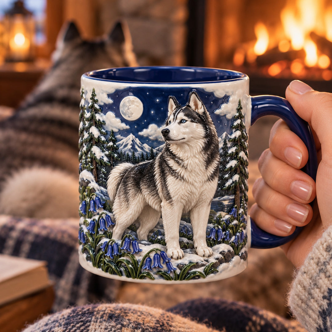 Husky Bluebell Night 3D Effect Printed Accent Mug NCU0HT273