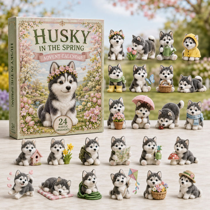 CHRISTMAS KICKOFF 40% OFF - Husky In The Spring Advent Calendar 2026 - 24-Day Festive Countdown, Acrylic Charms Blind Box - Gift For Dog Lovers AC0TM242