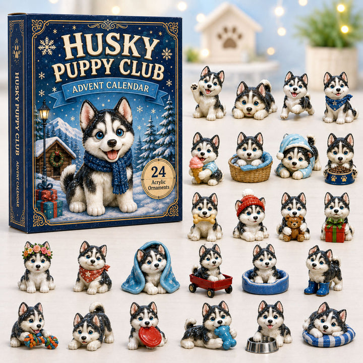 CHRISMAST KICKOFF 40% OFF - Husky Puppy Club Advent Calendar 2026 - 24-Day Festive Countdown, Acrylic Charms Blind Box - Gift For Husky Lovers AC0HA098