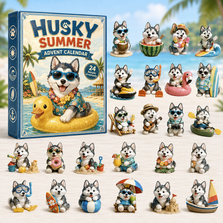 CHRISMAST KICKOFF 40% OFF - Husky Summer Advent Calendar 2026 - 24-Day Festive Countdown, Acrylic Charms Blind Box - Gift For Husky Lovers AC0HA099