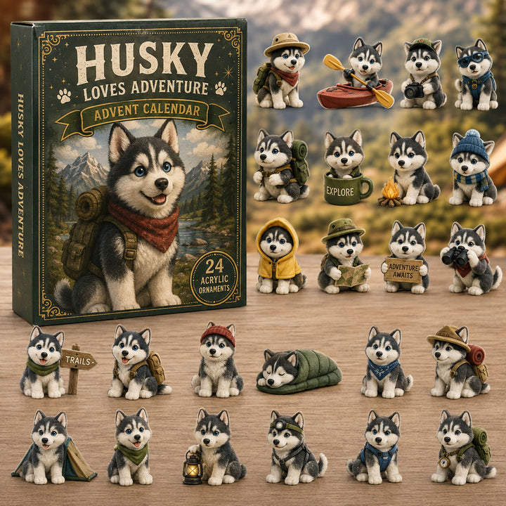 CHRISTMAS KICKOFF 40% OFF - Husky Winter Adventure Advent Calendar 2026 - 24-Day Festive Countdown, Acrylic Charms Blind Box - Gift For Dog Lovers AC0TM241