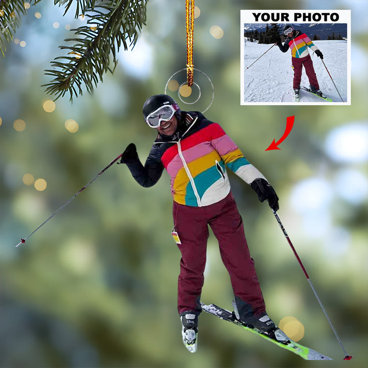 I Love Skiing - Personalized Mica Ornament - Gift For Skiing Lovers, Family Members
