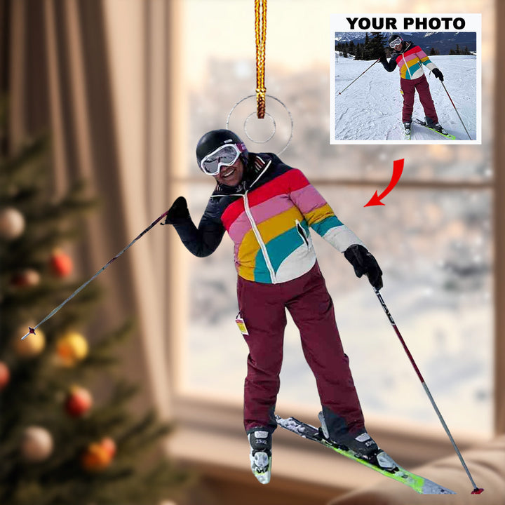 I Love Skiing - Personalized Mica Ornament - Gift For Skiing Lovers, Family Members