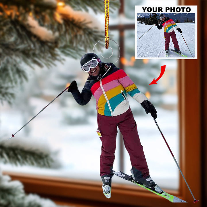 I Love Skiing - Personalized Mica Ornament - Gift For Skiing Lovers, Family Members