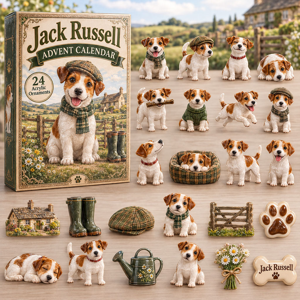 CHRISMAST KICKOFF 40% OFF - Jack Russell English Countryside Advent Calendar 2026 - 24-Day Festive Countdown, Acrylic Charms Blind Box - Gift For Jack Russell Lovers AC0HA104