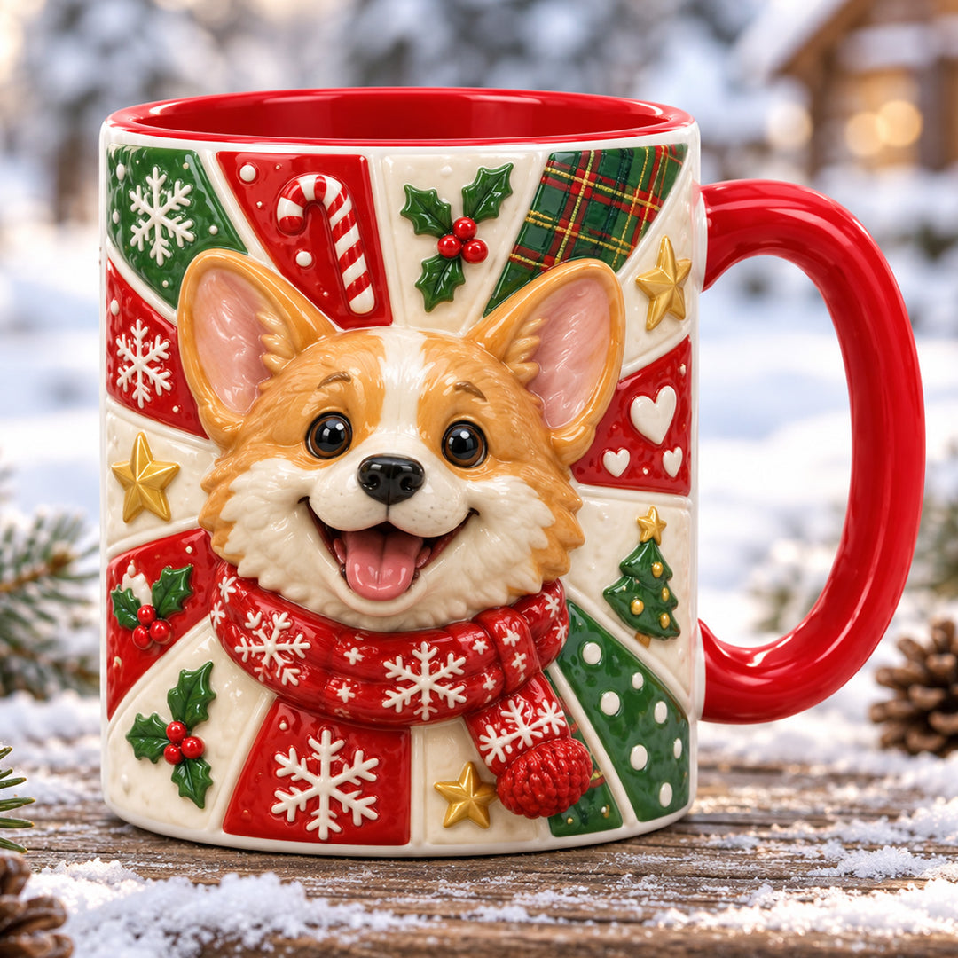 Jolly Corgi Christmas 3D Effect Printed Accent Mug NCU0HT267