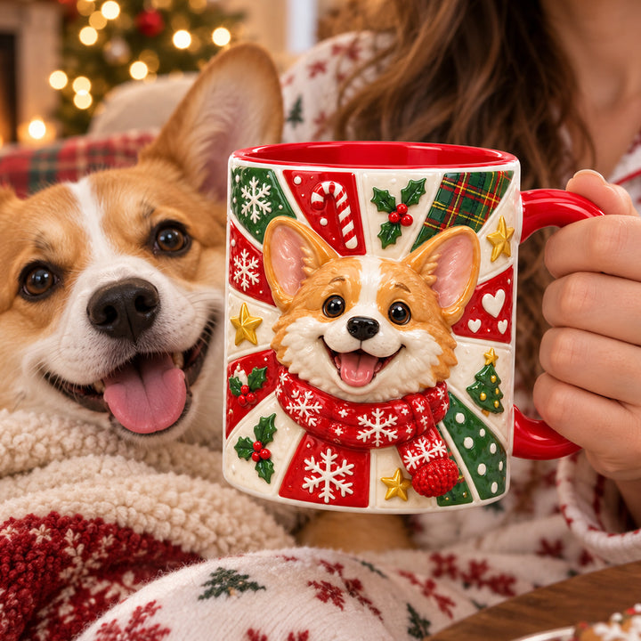 Jolly Corgi Christmas 3D Effect Printed Accent Mug NCU0HT267
