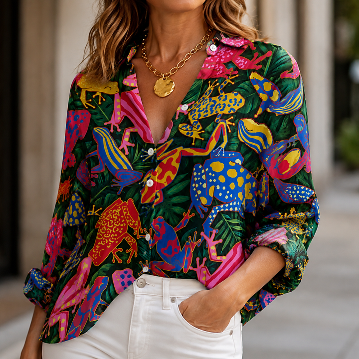 Jungle Frolic Women's Plus Size Casual Shirt Long Sleeve NCU0PT178