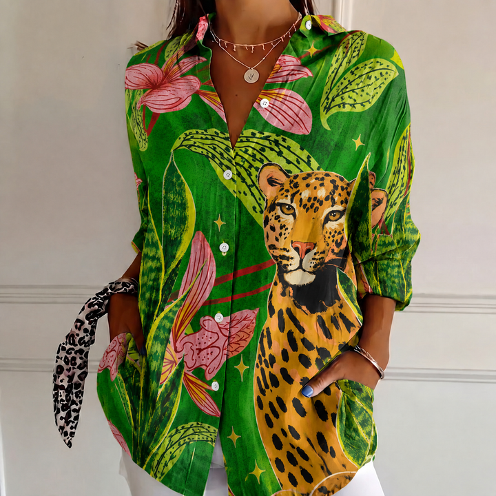 Jungle Majesty Women's Plus Size Casual Shirt Long Sleeve NCU0PT169