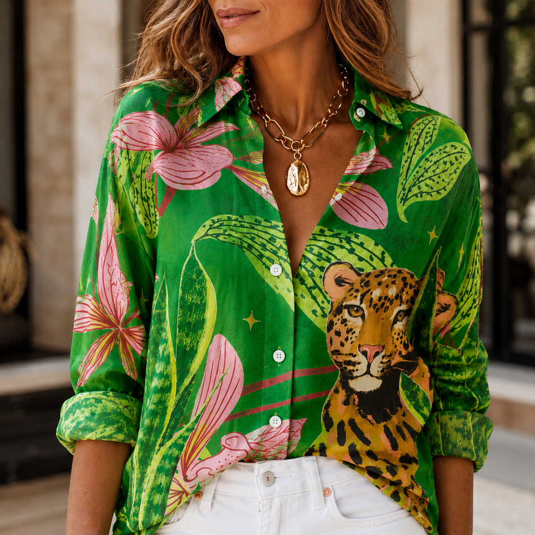 Jungle Majesty Women's Plus Size Casual Shirt Long Sleeve NCU0PT169
