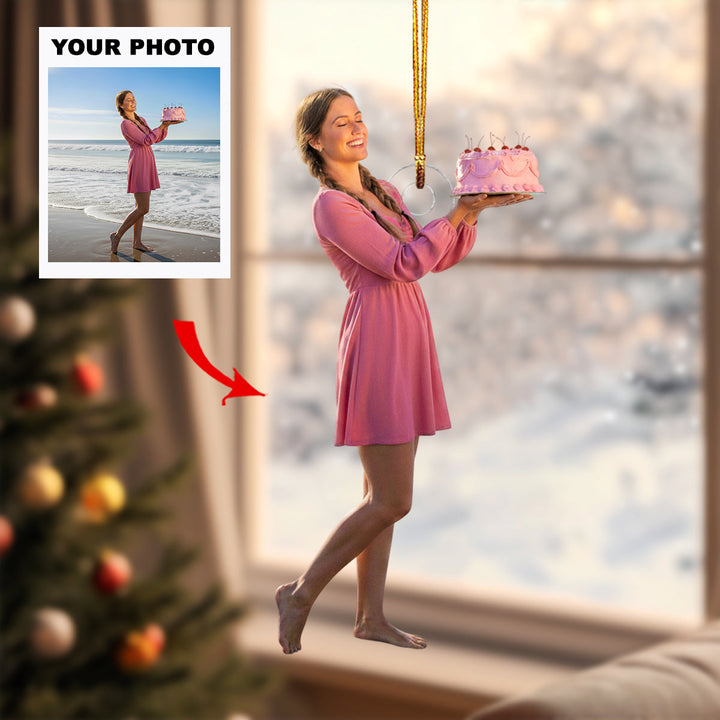 Birthday Sparkle - Personalized Photo Mica Ornament - Customized Your Photo Ornament - Christmas Gift For Friends, Family Members