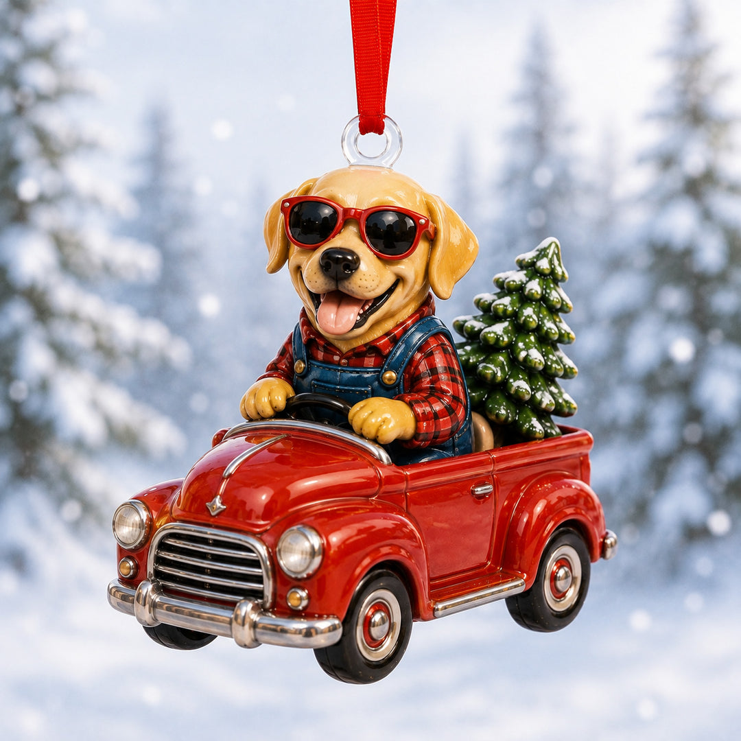 Labrador Red Truck Mica Ornament NCU0HT045