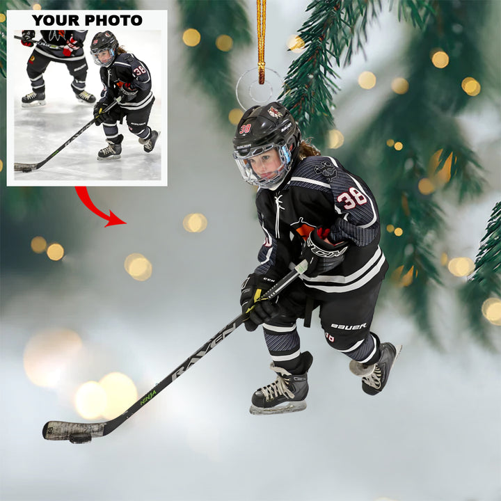 Ice Warrior - Personalized Photo Mica Ornament - Christmas Gift For Ice Hockey Lovers