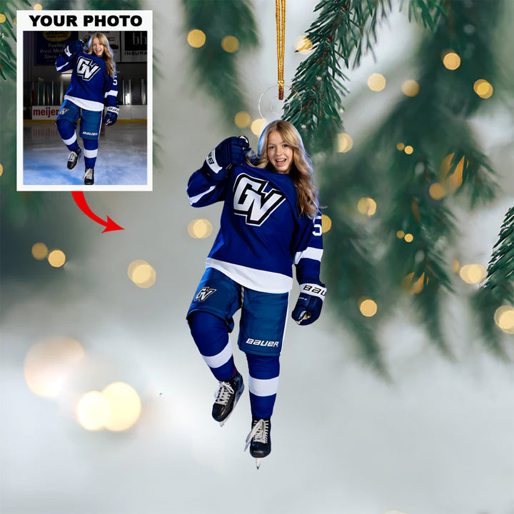 Ice Warrior - Personalized Photo Mica Ornament - Christmas Gift For Ice Hockey Lovers