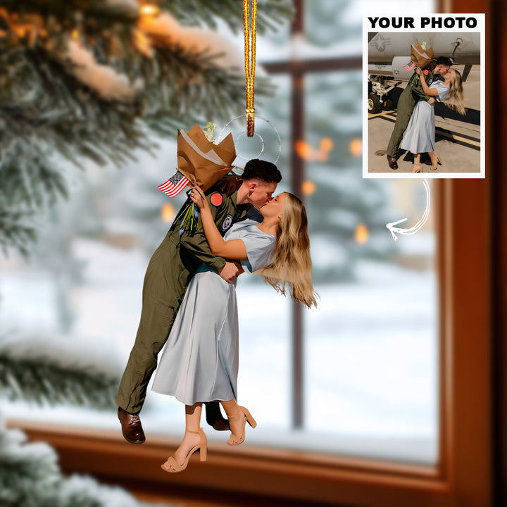 Deployed Hearts - Personalized Photo Mica Ornament - Christmas Gift For Military Couple