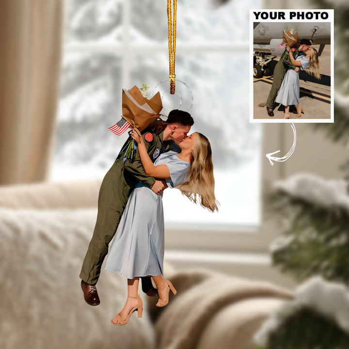 Deployed Hearts - Personalized Photo Mica Ornament - Christmas Gift For Military Couple