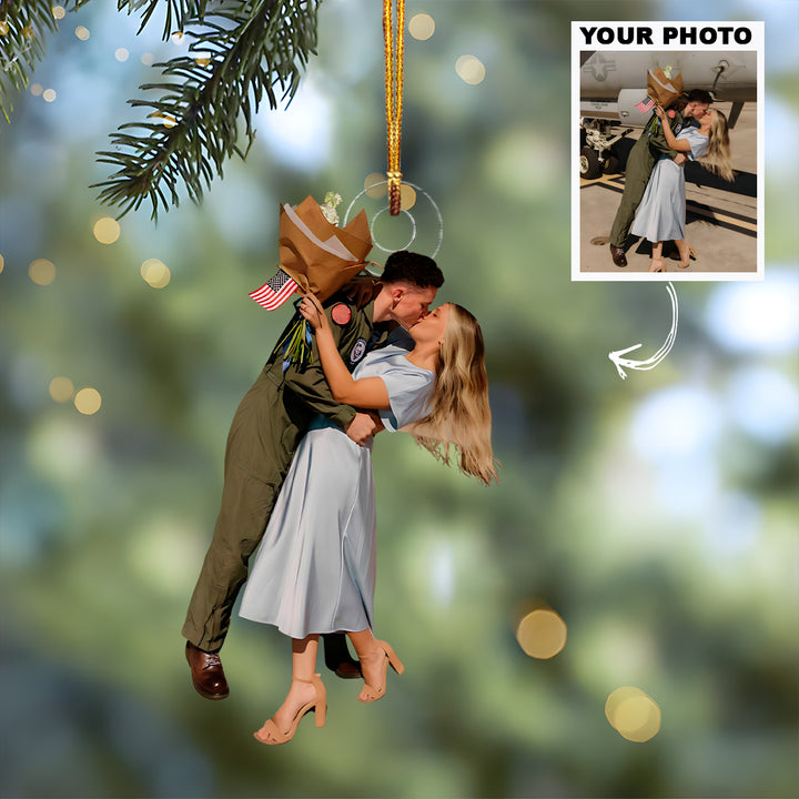 Deployed Hearts - Personalized Photo Mica Ornament - Christmas Gift For Military Couple