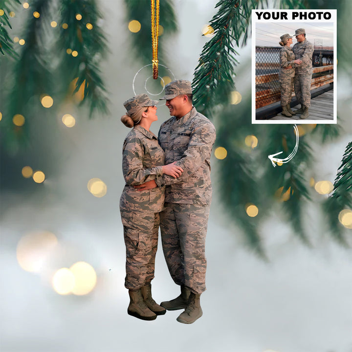 Our Strong Bond - Personalized Photo Mica Ornament - Christmas Gift For Military Couple
