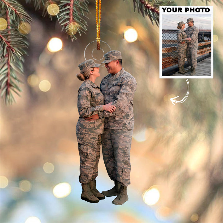 Our Strong Bond - Personalized Photo Mica Ornament - Christmas Gift For Military Couple
