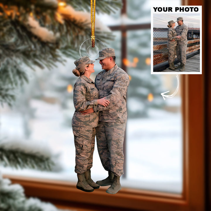 Our Strong Bond - Personalized Photo Mica Ornament - Christmas Gift For Military Couple