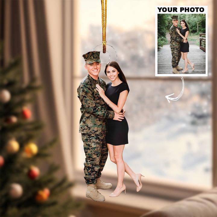 Forever My Soldier - Personalized Photo Mica Ornament - Christmas Gift For Military Couple