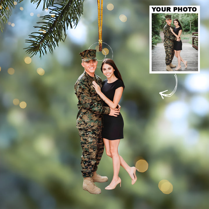 Forever My Soldier - Personalized Photo Mica Ornament - Christmas Gift For Military Couple