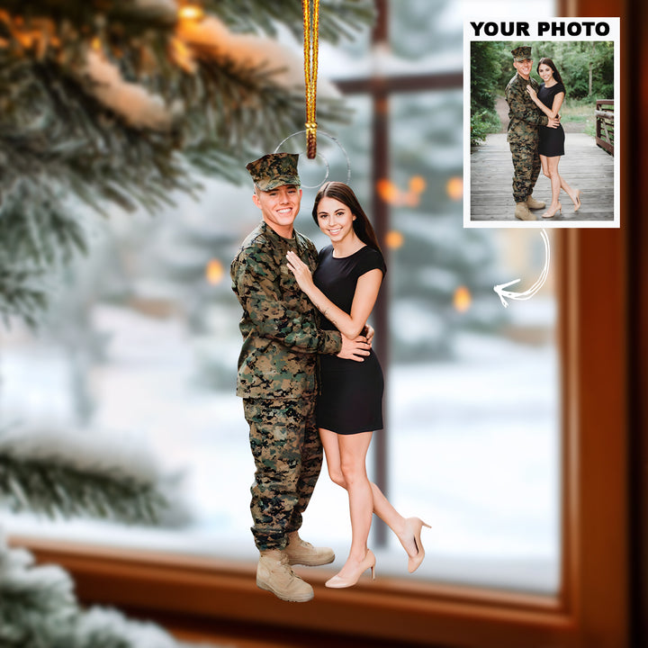 Forever My Soldier - Personalized Photo Mica Ornament - Christmas Gift For Military Couple