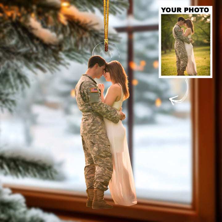 Together In Duty - Personalized Photo Mica Ornament - Christmas Gift For Military Couple