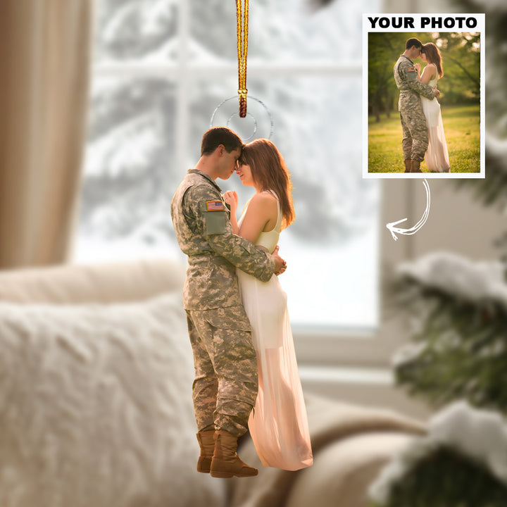 Together In Duty - Personalized Photo Mica Ornament - Christmas Gift For Military Couple