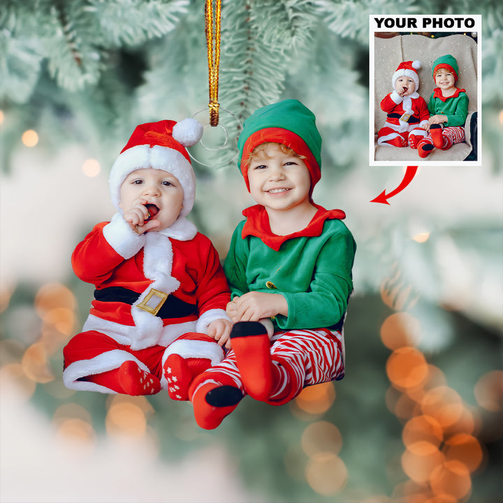 Sibling Souls - Personalized Photo Mica Ornament - Christmas Gift For Family Member, Kids