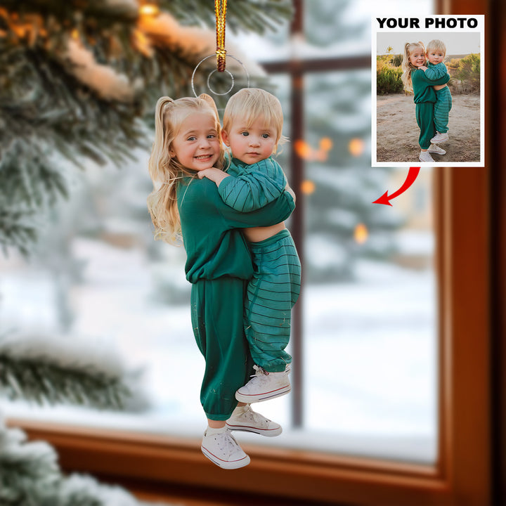Sibling Souls - Personalized Photo Mica Ornament - Christmas Gift For Family Member, Kids