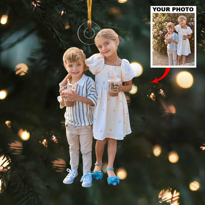 Sibling Souls - Personalized Photo Mica Ornament - Christmas Gift For Family Member, Kids