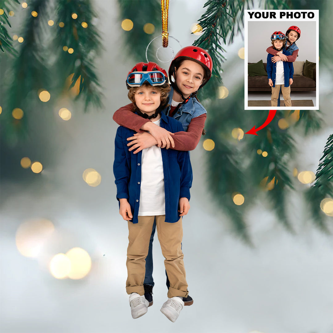 Sibling Souls - Personalized Photo Mica Ornament - Christmas Gift For Family Member, Kids